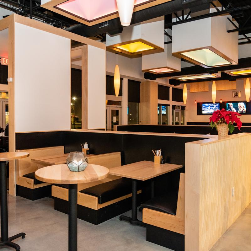 Sushi at the Park dining room with banquette seating